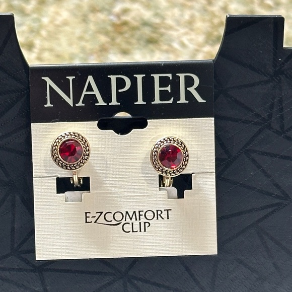 Napier Gold & Garnet Red Comfort Clip Earrings NWT Gifts - Picture 10 of 10